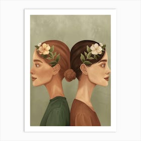 Two Women With Flower Crowns Art Print