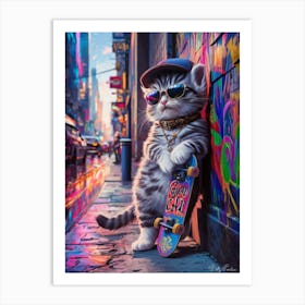 Skateboard Cat Art Print