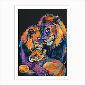 Black Lion Family Bonding Fauvist Painting 1 Art Print