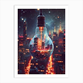 Metropolis In A Light Bulb Art Print