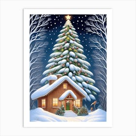 Christmas Tree & House Art Art Print