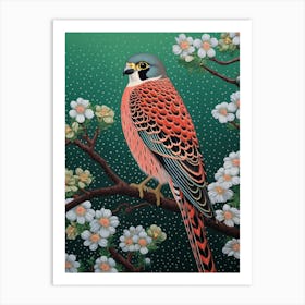 Ohara Koson Inspired Bird Painting American Kestrel 2 Art Print