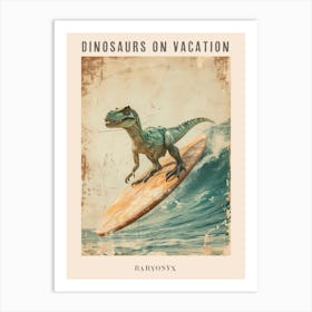 Vintage Baryonyx Dinosaur On A Surf Board 3 Poster Art Print