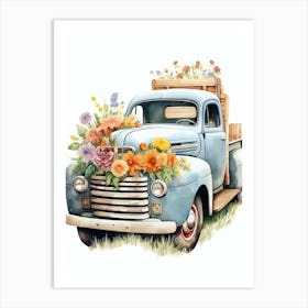 Cowgirl Truck With Flowers 3 Art Print