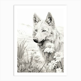 Arctic Wolf Vintage Botanical 3 Art Print