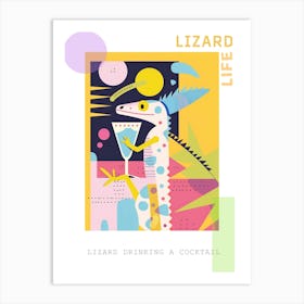 Lizard Drinking A Cocktail Modern Abstract Illustration 2 Poster Art Print