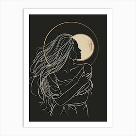 Moon And A Woman Art Print