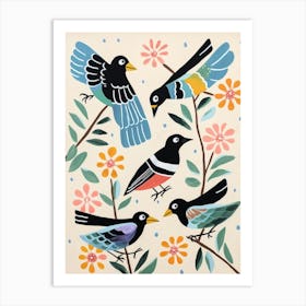 Folk Style Bird Painting Magpie 6 Art Print