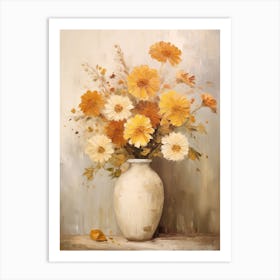 Marigold, Autumn Fall Flowers Sitting In A White Vase, Farmhouse Style 4 Art Print