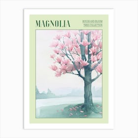 Magnolia Tree Atmospheric Watercolour Painting 4 Poster Art Print