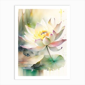 Lotus Flower In Garden Storybook Watercolour 7 Art Print