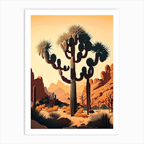 Joshua Trees In Mountains Retro Illustration (1) Art Print