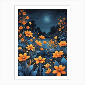 Floral Night Garden Scene (3) Art Print