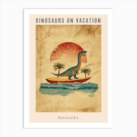 Vintage Maiasaura Dinosaur On A Surf Board 2 Poster Art Print