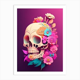 Skull With Psychedelic Patterns 1 Pink Vintage Floral Art Print