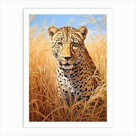 African Leopard In The Savannah Grasslands Painting 2 Art Print