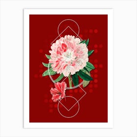 Vintage Rhododendron Flower Botanical with Geometric Line Motif and Dot Pattern n.0119 Art Print