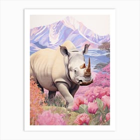 Colourful Patchwork Rhino 3 Art Print