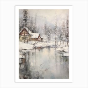 Vintage Winter Painting Lapland Finland 1 Art Print