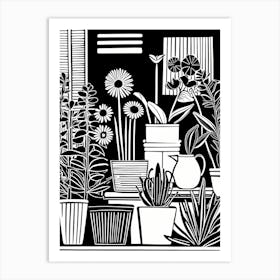 Lion cut inspired Black and white Garden plants & flowers art, Gardening art, 256 Art Print