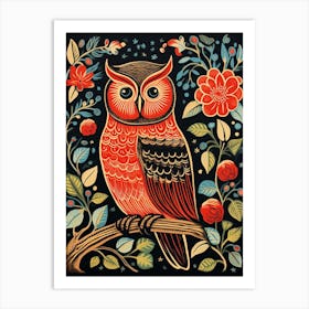 Vintage Bird Linocut Owl 4 Art Print