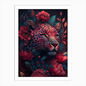 Leopard With Flowers Art Print