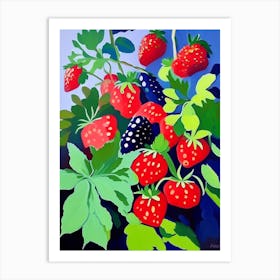 Wild Strawberries, Plant, Colourful Brushstroke Painting Art Print