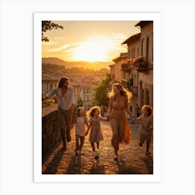 A Large Family Enjoying Their Day In Nature During The Stunning Sunset Siblings Laughing Lively Ch Art Print