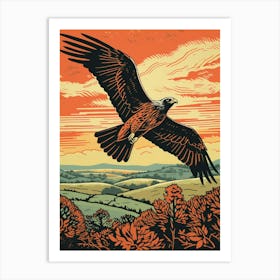Vintage Bird Linocut Harrier 2 Art Print