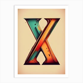 X, Letter, Alphabet Retro Drawing 5 Art Print