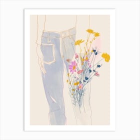 Flowers And Blue Jeans Line Art 7 Art Print