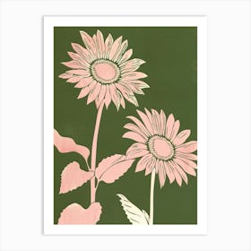 Pink & Green Sunflower 3 Art Print