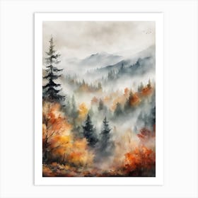 Foggy Autumn Mountains Art Print