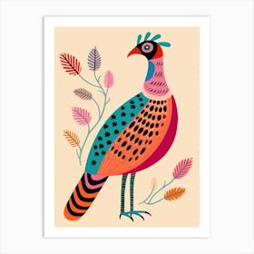 Pink Scandi Pheasant 7 Art Print