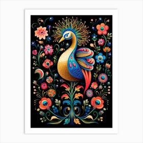Folk Bird Illustration Peacock 4 Art Print