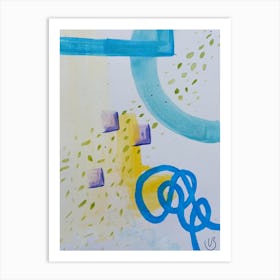 Abstract Shapes Painting - Yellow Blue Art Print