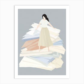 Woman Standing On Pile Of Papers Art Print