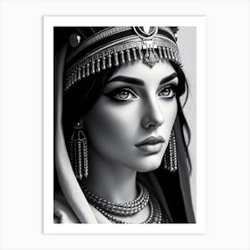 Cleopatra Beauty Portrait - Monochrome Art Print