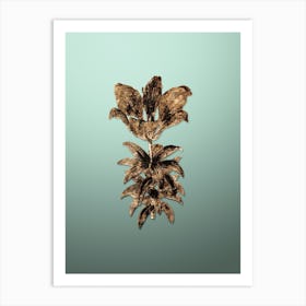 Gold Botanical Blood Red Lily Flower on Mint Green n.3368 Art Print