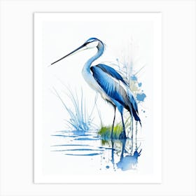 Blue Heron On Pond Impressionistic 1 Art Print