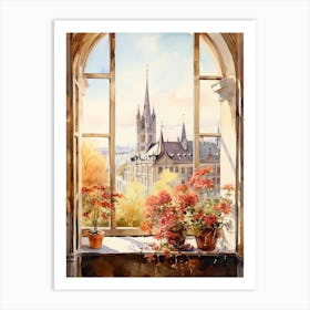 Window View Of Munich Germany In Autumn Fall, Watercolour 3 Art Print