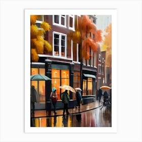 Amsterdam cafes, autumn, autumn oil colours, pastel colours, pedestrians in the street, winter clothes.4 Poster