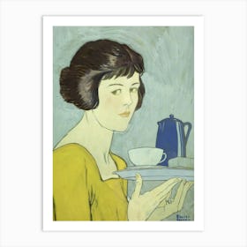 Girl Holding Tea Pot And Cup On Tray, Edward Penfield Art Print