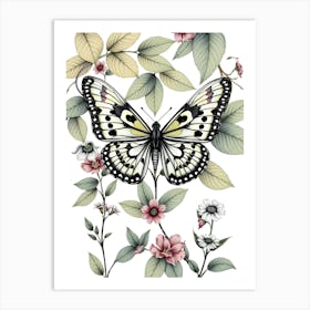 Butterfly And Flowers 2 Art Print