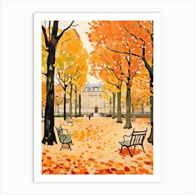 Luxembourg Gardens, France In Autumn Fall Illustration 3 Art Print