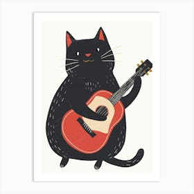 Black Cat Playing Guitar 2 Art Print