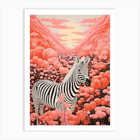 Zebra In The Pink Meadow Art Print