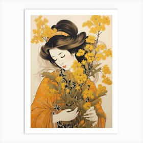 Nokanzou Goldenrod Vintage Japanese Botanical And Geisha Art Print