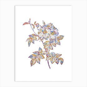 Stained Glass White Rosebush Mosaic Botanical Illustration on White Art Print
