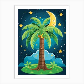 Palm Tree With Moon And Stars Art Print